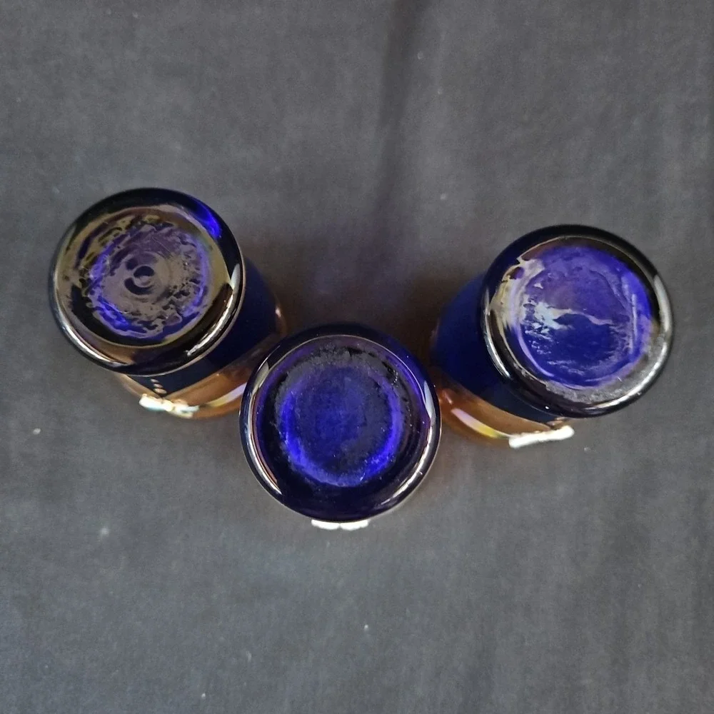 Vtg Blue‎ Cobalt Gold Glided Hand Painting Bohemia Czech Shot Glasses Set of 3